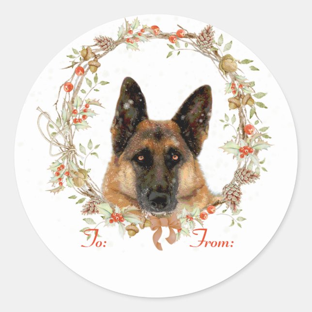 Sticker Rond Allemand Shepherd Holiday Tags cadeaux (Devant)