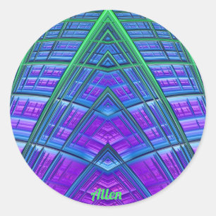 Sticker Rond ALLEN ~ Cool ! Vert bleu bleu géométrique ~