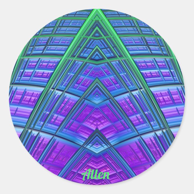 Sticker Rond ALLEN ~ Cool ! Vert bleu bleu géométrique ~ (Devant)