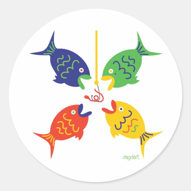 Sticker Rond Aller à la pêche ! (Devant)