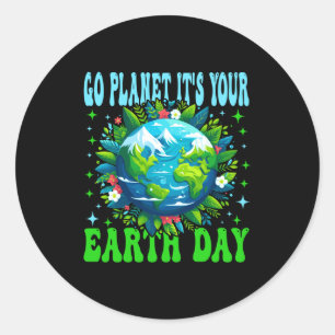 Sticker Rond Aller planète jour de la terre mignon terre amoure
