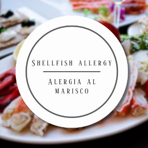 Sticker Rond Allergie bilingue noire et blanche aux mollusques