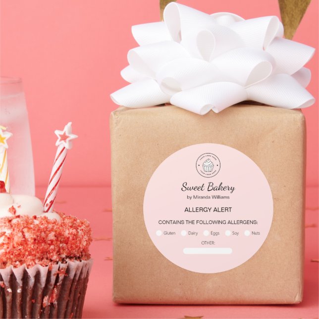 Sticker Rond Allergy Alert Bakery Custom Logo Pink (Fête)