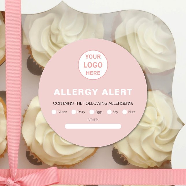 Sticker Rond Allergy Alert Boulangerie Custom Logo Rose (Allergy Alert Bakery Custom Logo Pink Classic Round Sticker)