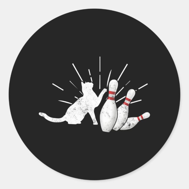 Sticker Rond Alley Cat Tipping Pins drôle Bowling (Devant)