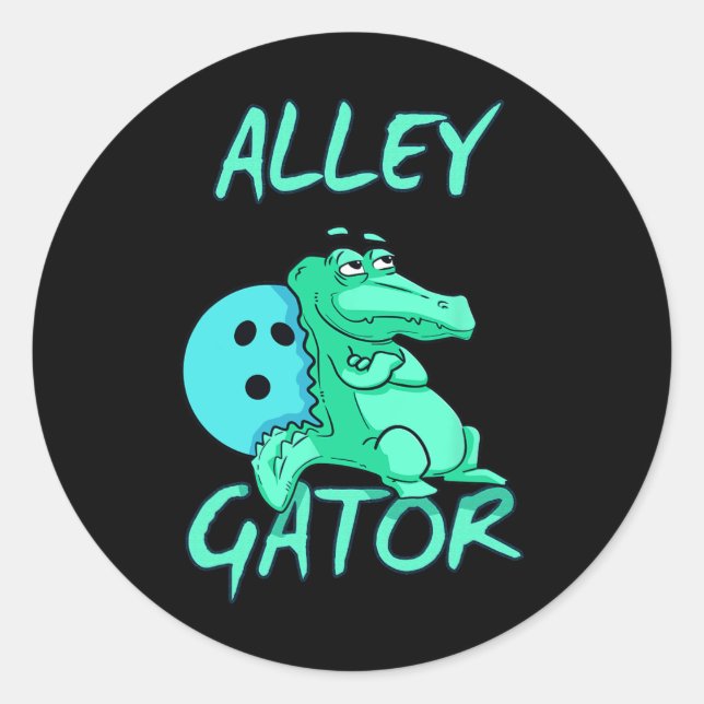 Sticker Rond Alley Gator Funny Bowling T Shirt (Devant)