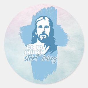 Sticker Rond Allez À L'Église... ! Jésus-Christ. Christian Prea