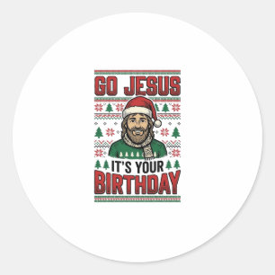 Sticker Rond Allez Jésus Noël Anniversaire Vintage Chemise