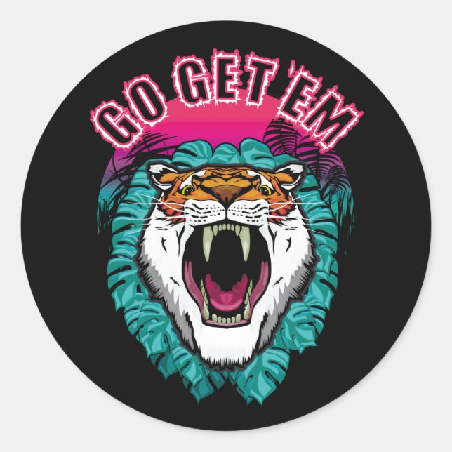 Sticker Rond Allez les obtenir - Tiger Face Design graphique (Devant)