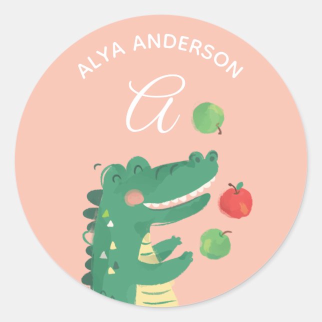 Sticker Rond Alligator ・ Alphabet Monogramme Mignonne garderie  (Devant)