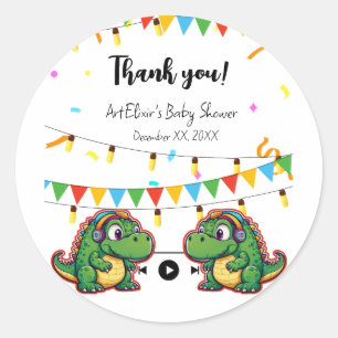 Sticker Rond Alligator Baby shower de musique colorée Festive
