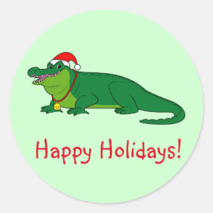Sticker Rond Alligator dans un chapeau de Père Noël