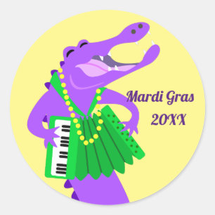 Sticker Rond Alligator de Mardi Gras