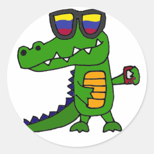 Sticker Rond Alligator drôle avec téléphone portable