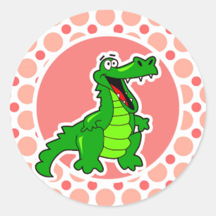 Sticker Rond Alligator ; Pois roses et coraux