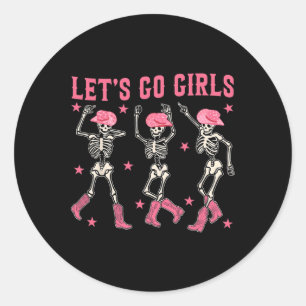Sticker Rond Allons danser des filles Skeleton Western Bachelor