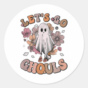 Sticker Rond Allons Gouls Ghost les années 70 Hippie Halloween