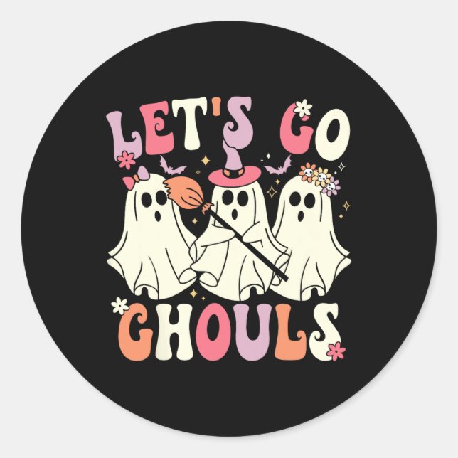 Sticker Rond Allons Gouls Halloween Ghost Costume Retro Groo (Devant)