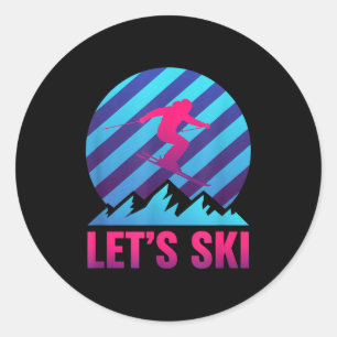 Sticker Rond Allons skier rétro vaporwave ski nostalgie montai
