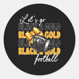 Sticker Rond Allons-y à Black And Gold Football Bow