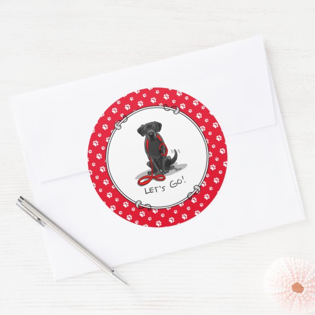Sticker Rond Allons-y ! Black Labrador Retriever - mignon chien (Enveloppe)