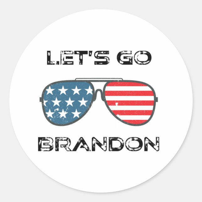 Sticker Rond Allons-y Brandon Funny Biden Chant Drapeau (Devant)