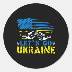 Sticker Rond Allons-y Drapeau ukrainien Américain Ukraine Nous