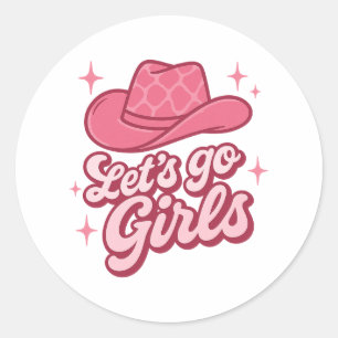 Sticker Rond Allons-y Filles Chapeau de Cowgirl Rose