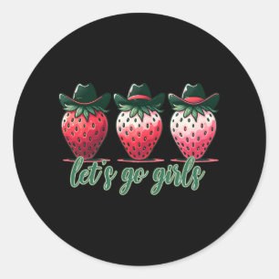 Sticker Rond Allons-y les filles Fête de Bachelorette Fraises F