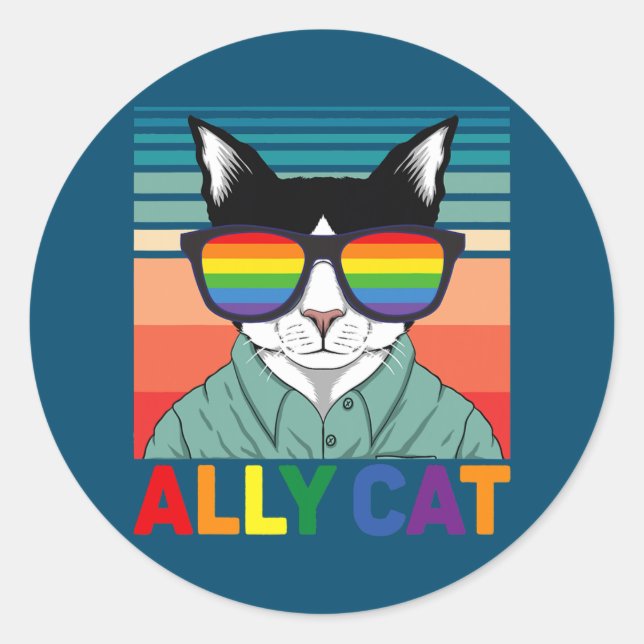 Sticker Rond Ally Cat LGBT Gay Rainbow Pride Drapeau Ally Cat (Devant)