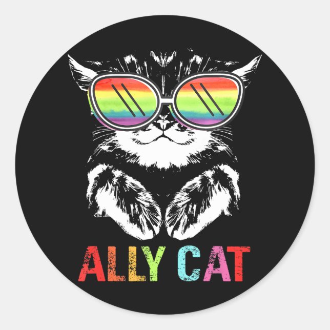 Sticker Rond Ally Cat LGBT Gay Rainbow Pride Drapeau Gay Lesbie (Devant)