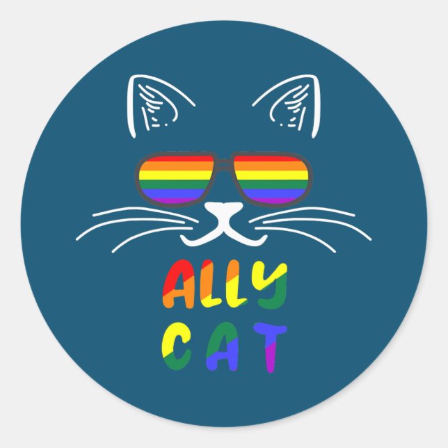 Sticker Rond Ally Cat LGBT Gay Rainbow Pride Drapeau Kittys (Devant)