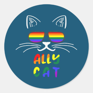Sticker Rond Ally Cat LGBT Gay Rainbow Pride Drapeau Kittys