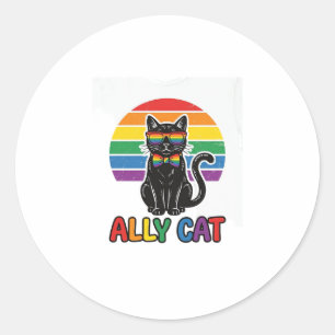 Sticker Rond Ally Cat Rainbow Pride Vintage Chat T-Shirt Design