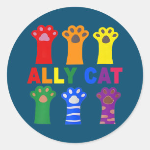 Sticker Rond Ally Chat Purride Rainbow Funny Amoureux des chats