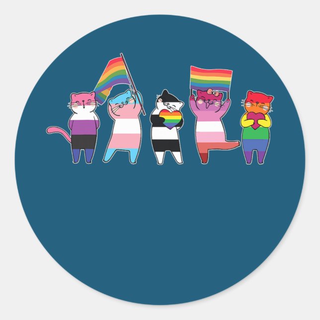 Sticker Rond ally chats Rainbow Gay pride mignonne LGBT Animal  (Devant)