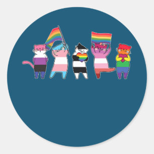 Sticker Rond ally chats Rainbow Gay pride mignonne LGBT Animal 