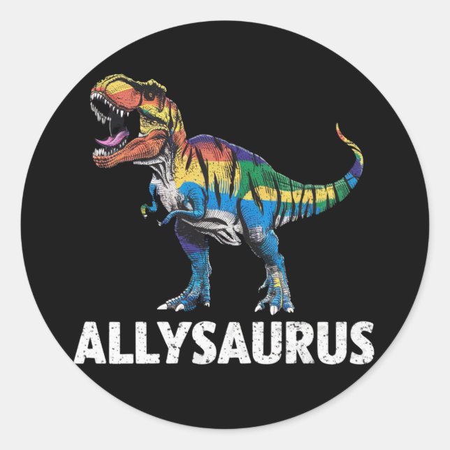 Sticker Rond Allysaurus LGBT Dinosaure Drapeau Arc-en-ciel Ally (Devant)