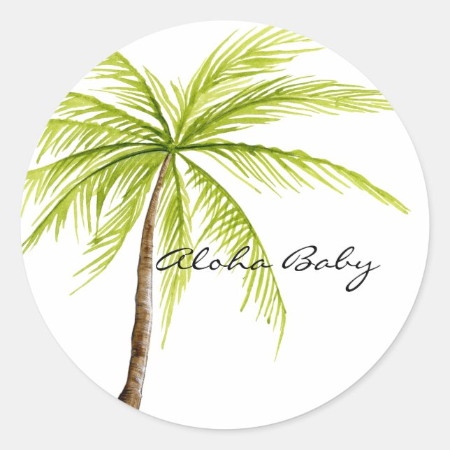 Sticker Rond Aloha Baby shower Palm Tree Island Beach Tropical (Devant)