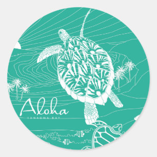 Sticker Rond Aloha Blue Hawaii Turtle