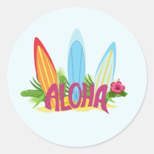 Sticker Rond Aloha Cool Surf Boars sur la plage