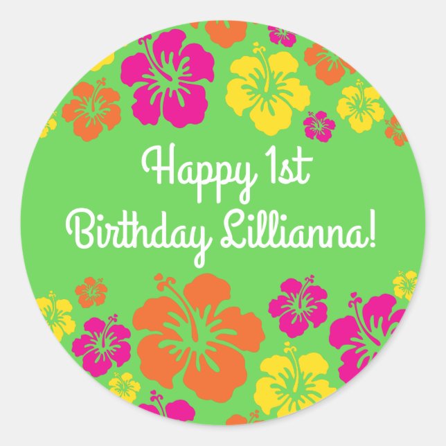 Sticker Rond Aloha Cute Hawaiian Kid's Birthday Party (Devant)