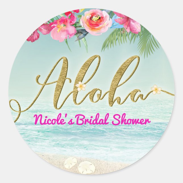 Sticker Rond ALOHA Gold Plage Tropical Hibiscus Fleurs florales (Devant)
