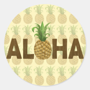 Sticker Rond Aloha Hawaïen vintage Hawaï d'ananas