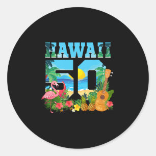 Sticker Rond Aloha Hawaii 50e anniversaire Hawaii Tropical Hawa