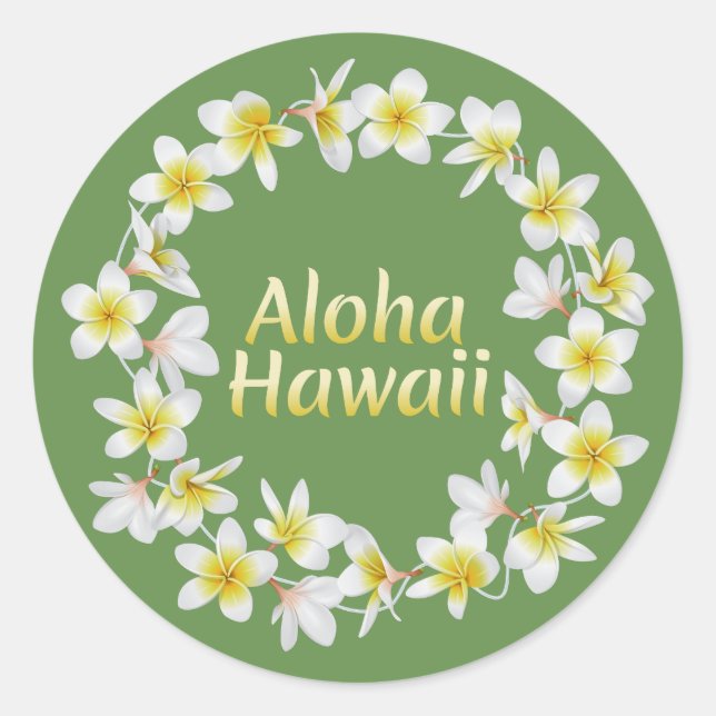 Sticker Rond Aloha Hawaii. Collier traditionnel de l'île d'Hawa (Devant)