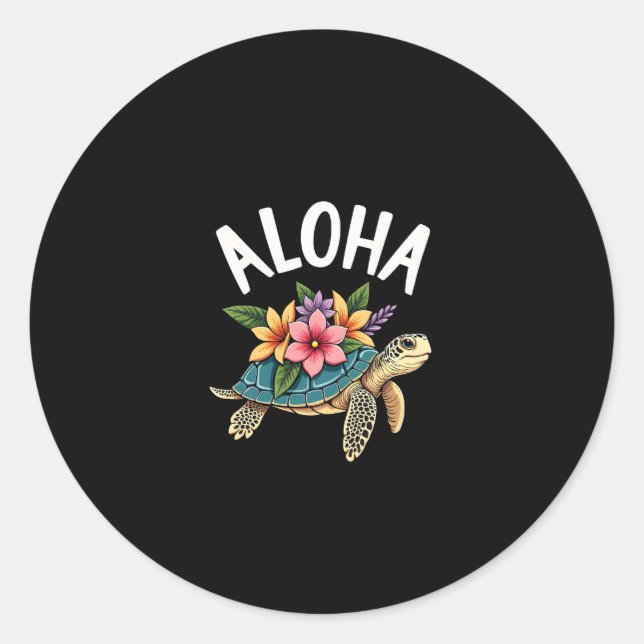 Sticker Rond Aloha Hawaii Hawaiian-Shirt Turtle Hibiscus Kids G (Devant)