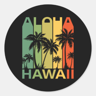 Sticker Rond Aloha Hawaii Palmier Arbre Tropical Île Hawaïenne