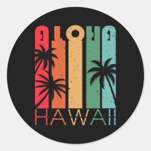 Sticker Rond Aloha Hawaii Palmier Tropical Île Hawaïenne Lo