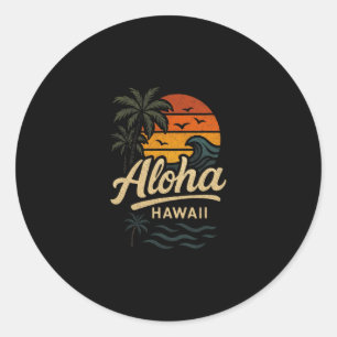 Sticker Rond Aloha Hawaii Plage Été Surf Rétro 70s